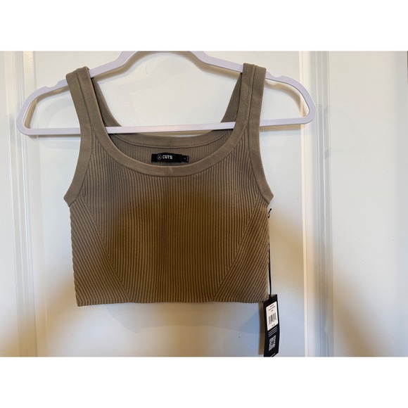Cuts Clothing Tops - Cuts Clothing Women Rib Tank Cropped Stone Beige Scoop Neck Top Size S NWT